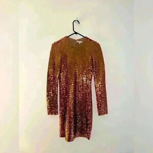 Gianna Bini Celeste Copper Sequin Crew Neck Long Sleeve Dress, Worn Once, Size 0